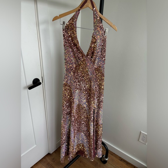 NWOT FREE PEOPLE GLITTER AND GOLD MIDI DRESS Sz S - Picture 6 of 16